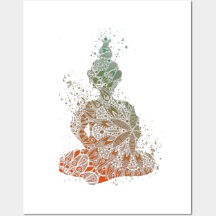 Green and Orange Mandala Buddha Posters and Art